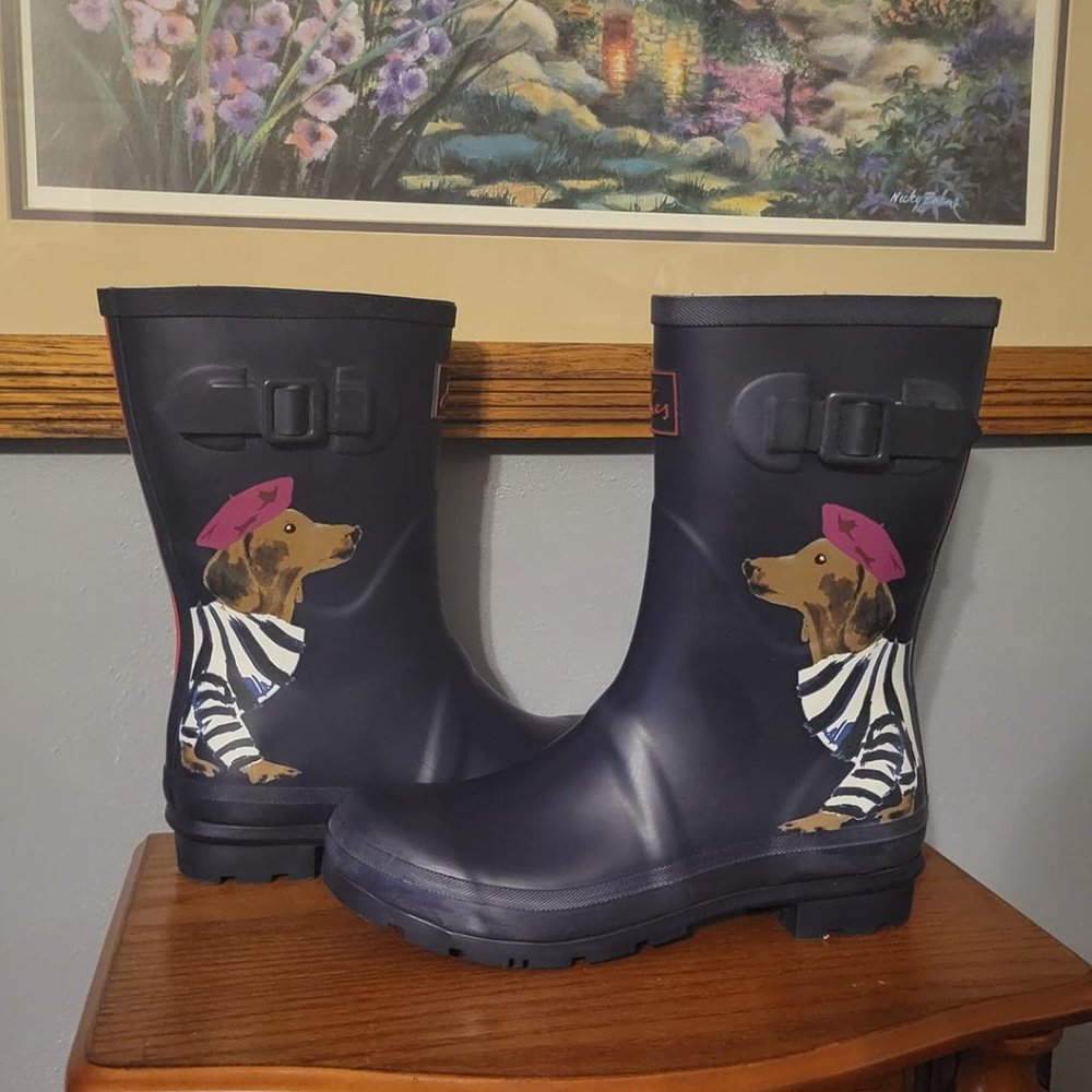 Navy Rain Boots with Dachshund Details size 9
